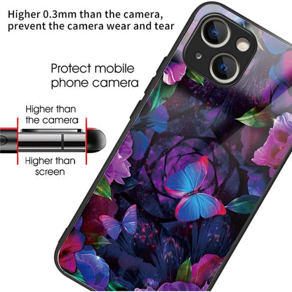 For iPhone 15 Phone Case Pattern Design Anti-Scratch Tempered Glass Back Cover