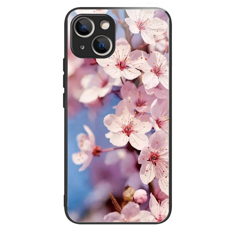 For iPhone 15 Phone Case Pattern Design Anti-Scratch Tempered Glass Back Cover