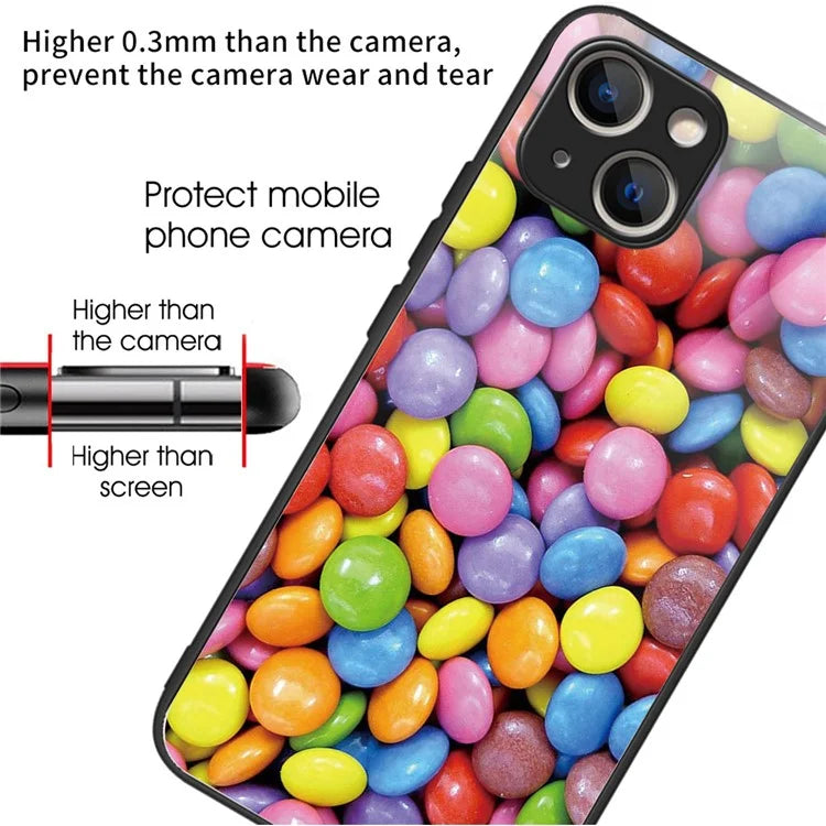 For iPhone 15 Phone Case Pattern Design Anti-Scratch Tempered Glass Back Cover