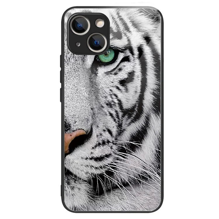 For iPhone 15 Phone Case Pattern Design Anti-Scratch Tempered Glass Back Cover