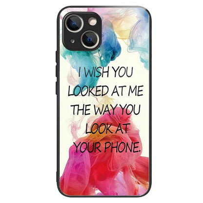 For iPhone 15 Phone Case Pattern Design Anti-Scratch Tempered Glass Back Cover