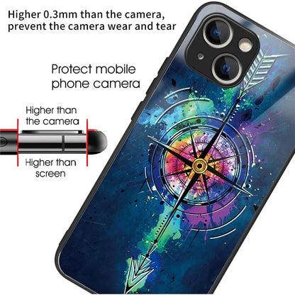 For iPhone 15 Plus Tempered Glass Phone Case Shockproof Pattern Printed Cover