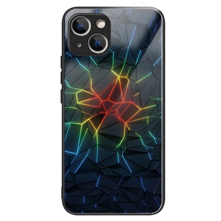 For iPhone 15 Plus Tempered Glass Phone Case Shockproof Pattern Printed Cover