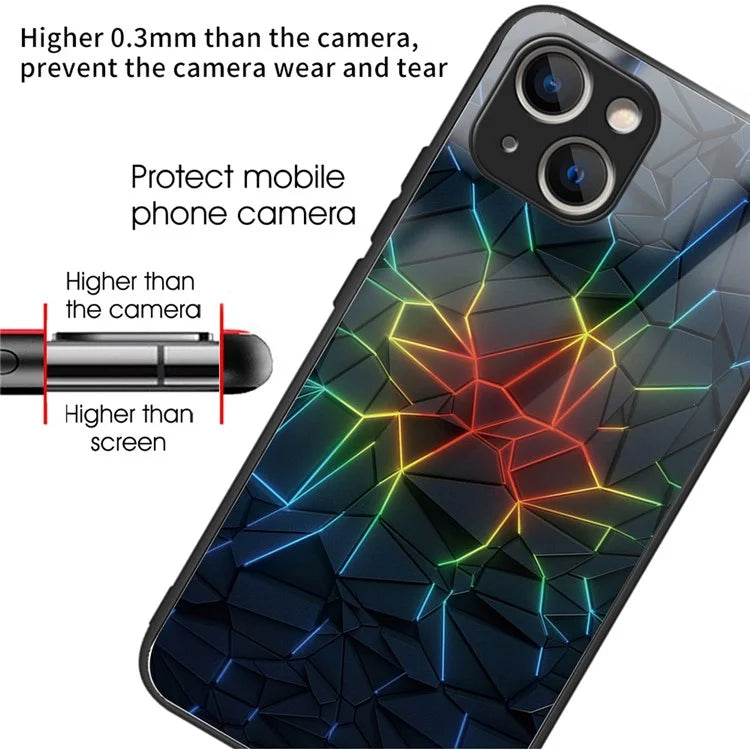 For iPhone 15 Plus Tempered Glass Phone Case Shockproof Pattern Printed Cover