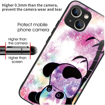 For iPhone 15 Plus Tempered Glass Phone Case Shockproof Pattern Printed Cover