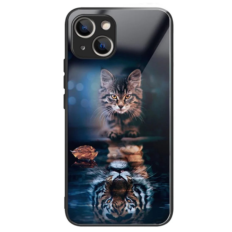 For iPhone 15 Plus Tempered Glass Phone Case Shockproof Pattern Printed Cover