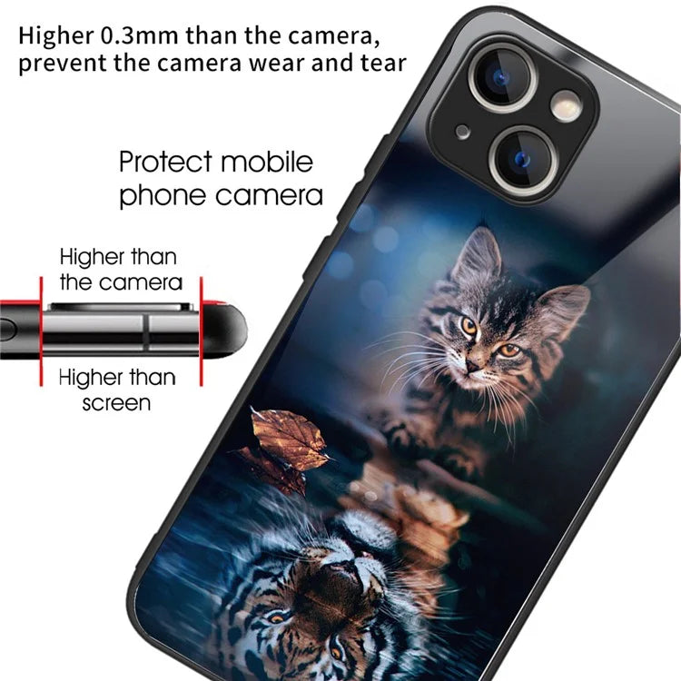 For iPhone 15 Plus Tempered Glass Phone Case Shockproof Pattern Printed Cover