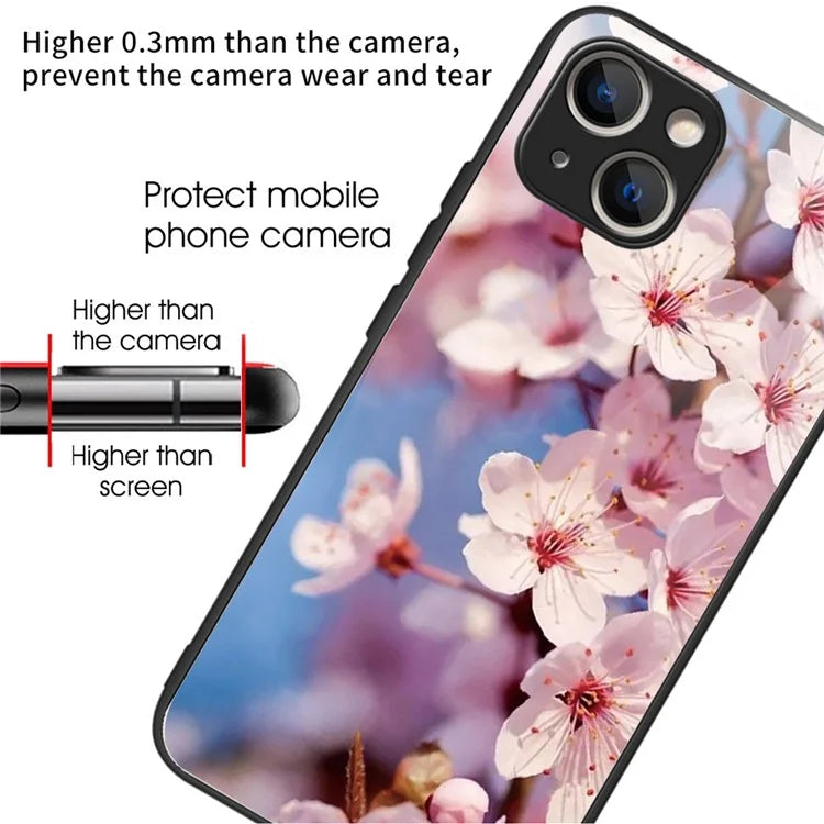 For iPhone 15 Plus Tempered Glass Phone Case Shockproof Pattern Printed Cover