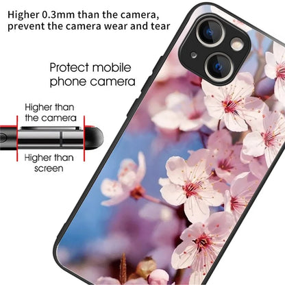 For iPhone 15 Plus Tempered Glass Phone Case Shockproof Pattern Printed Cover