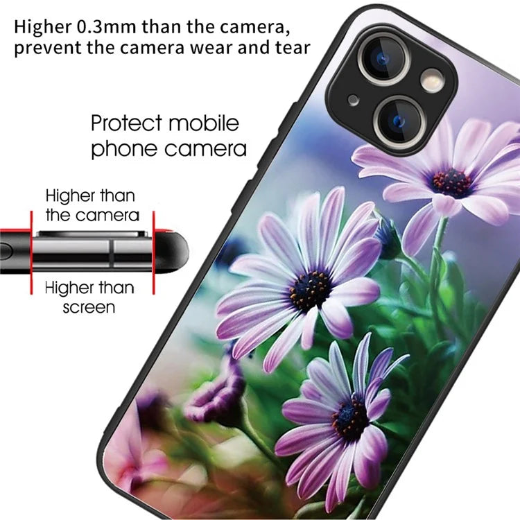 For iPhone 15 Plus Tempered Glass Phone Case Shockproof Pattern Printed Cover