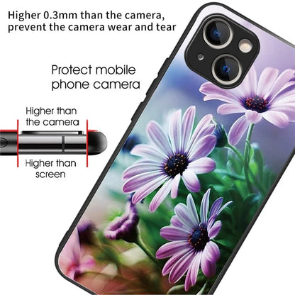 For iPhone 15 Plus Tempered Glass Phone Case Shockproof Pattern Printed Cover