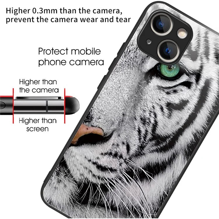 For iPhone 15 Plus Tempered Glass Phone Case Shockproof Pattern Printed Cover