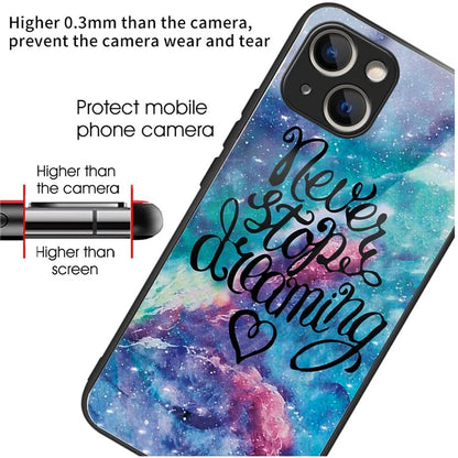 For iPhone 15 Plus Tempered Glass Phone Case Shockproof Pattern Printed Cover