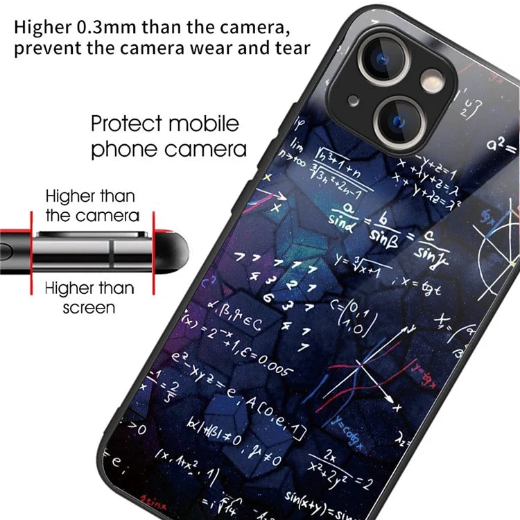 For iPhone 15 Plus Tempered Glass Phone Case Shockproof Pattern Printed Cover