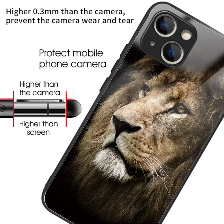 For iPhone 15 Plus Tempered Glass Phone Case Shockproof Pattern Printed Cover