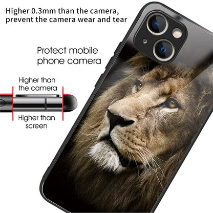 For iPhone 15 Plus Tempered Glass Phone Case Shockproof Pattern Printed Cover