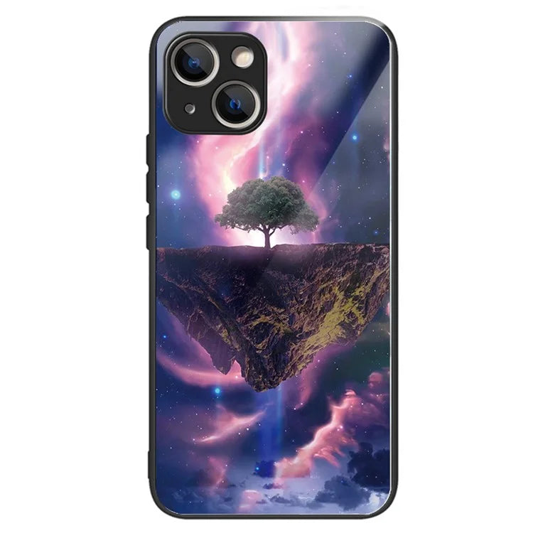 For iPhone 15 Plus Tempered Glass Phone Case Shockproof Pattern Printed Cover