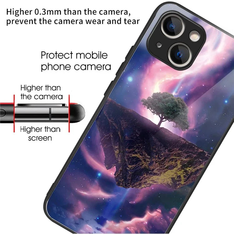 For iPhone 15 Plus Tempered Glass Phone Case Shockproof Pattern Printed Cover