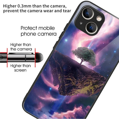 For iPhone 15 Plus Tempered Glass Phone Case Shockproof Pattern Printed Cover