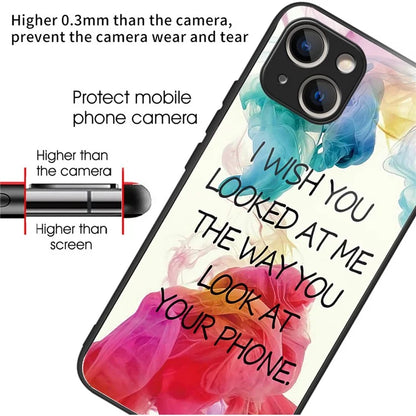 For iPhone 15 Plus Tempered Glass Phone Case Shockproof Pattern Printed Cover