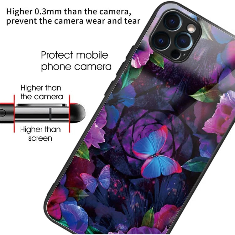 For iPhone 15 Pro Pattern Tempered Glass Case Protective Phone Cover