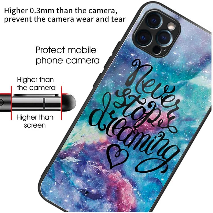 For iPhone 15 Pro Pattern Tempered Glass Case Protective Phone Cover
