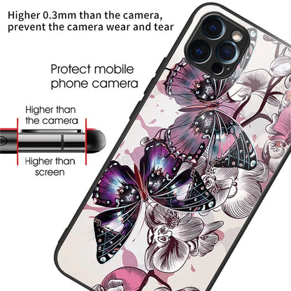 For iPhone 15 Pro Pattern Tempered Glass Case Protective Phone Cover