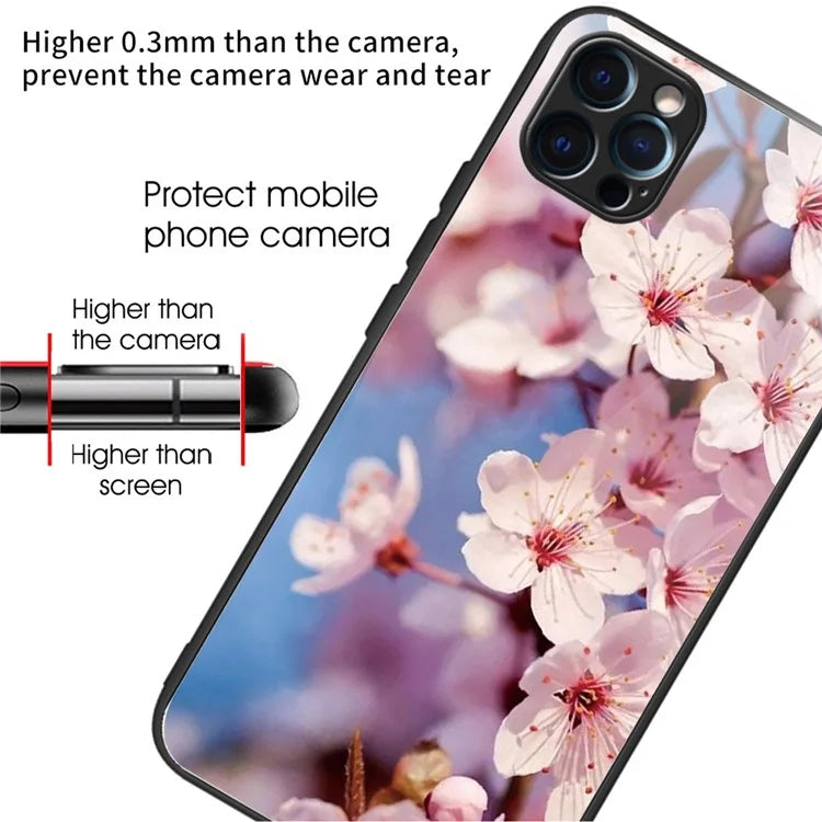 For iPhone 15 Pro Pattern Tempered Glass Case Protective Phone Cover