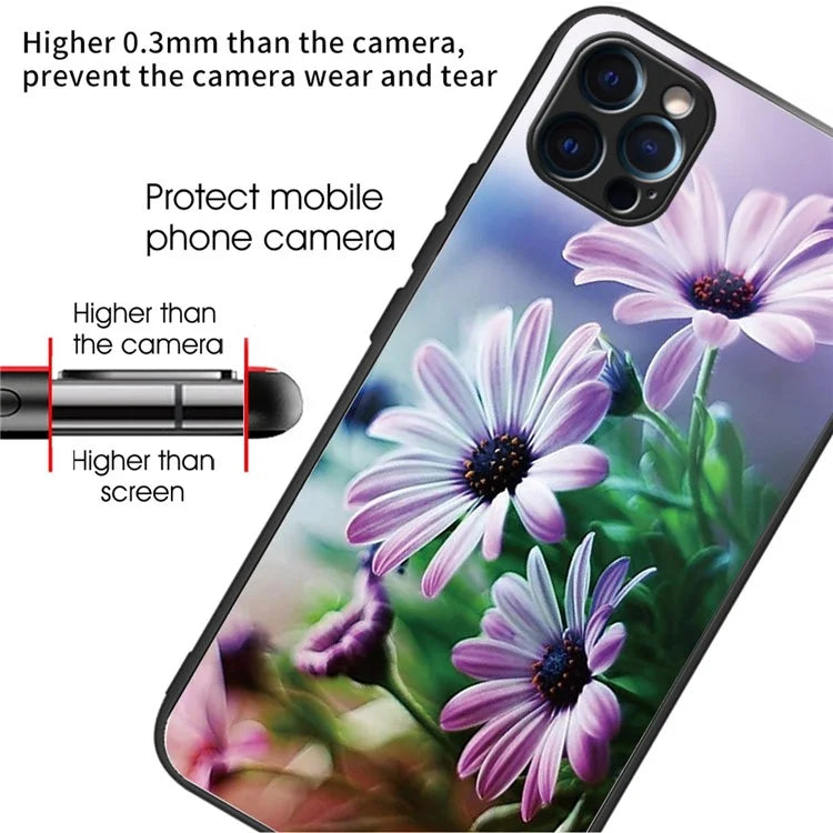 For iPhone 15 Pro Pattern Tempered Glass Case Protective Phone Cover