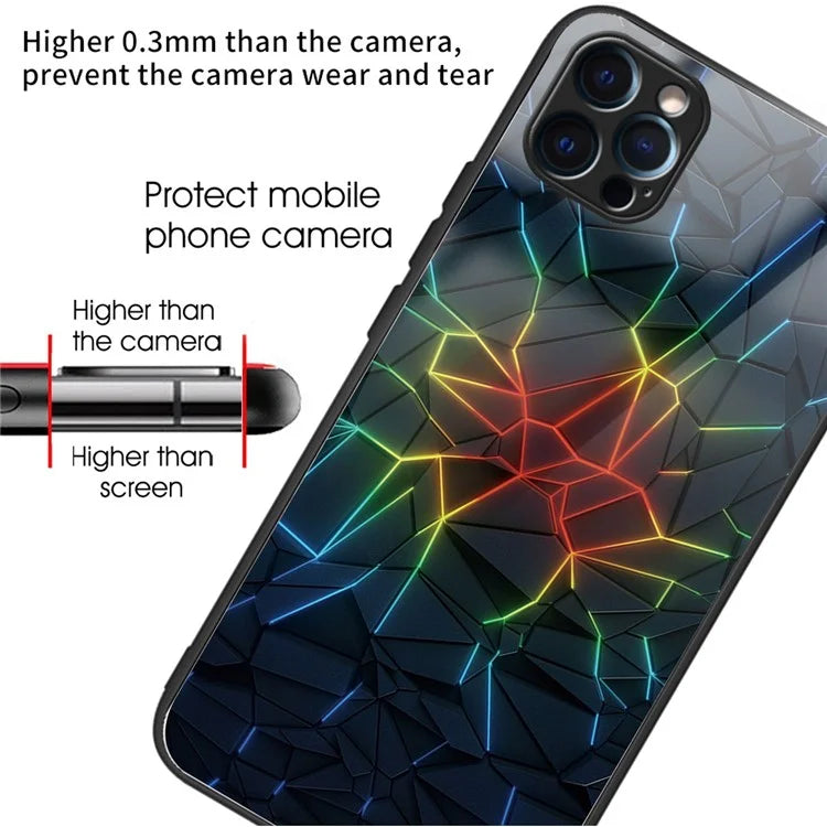 For iPhone 15 Pro Pattern Tempered Glass Case Protective Phone Cover