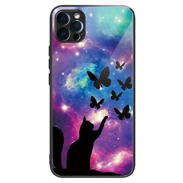 For iPhone 15 Pro Pattern Tempered Glass Case Protective Phone Cover