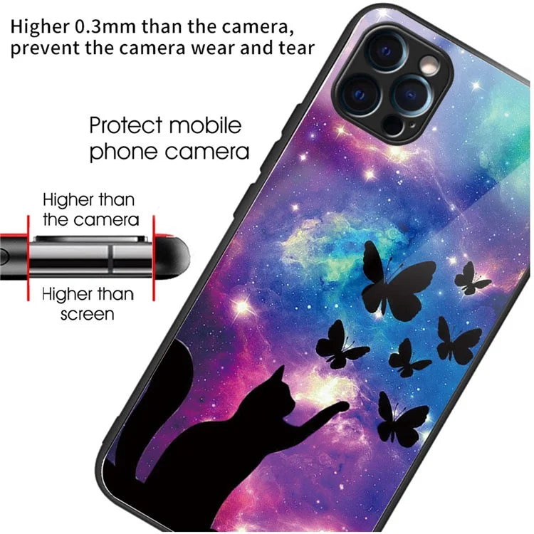 For iPhone 15 Pro Pattern Tempered Glass Case Protective Phone Cover