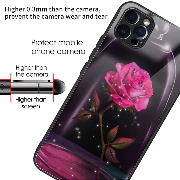 For iPhone 15 Pro Max Pattern Printing Case Anti-Scratch Tempered Glass Phone Cover