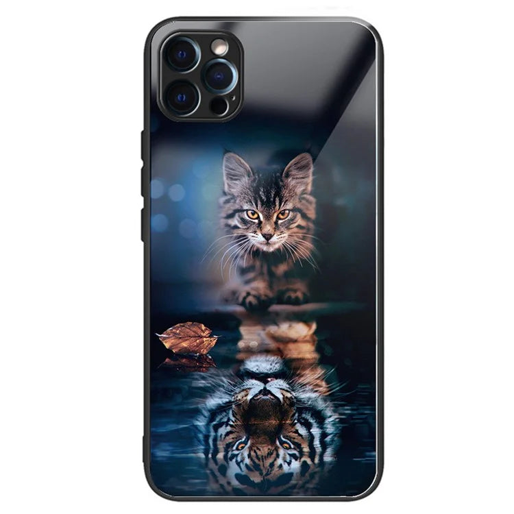 For iPhone 15 Pro Max Pattern Printing Case Anti-Scratch Tempered Glass Phone Cover