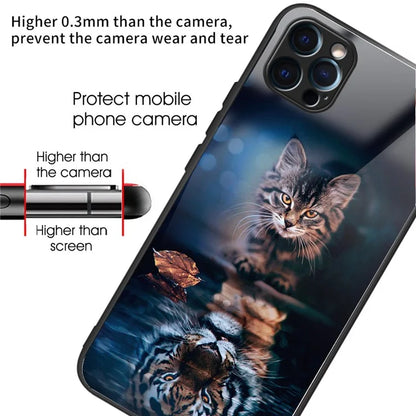 For iPhone 15 Pro Max Pattern Printing Case Anti-Scratch Tempered Glass Phone Cover