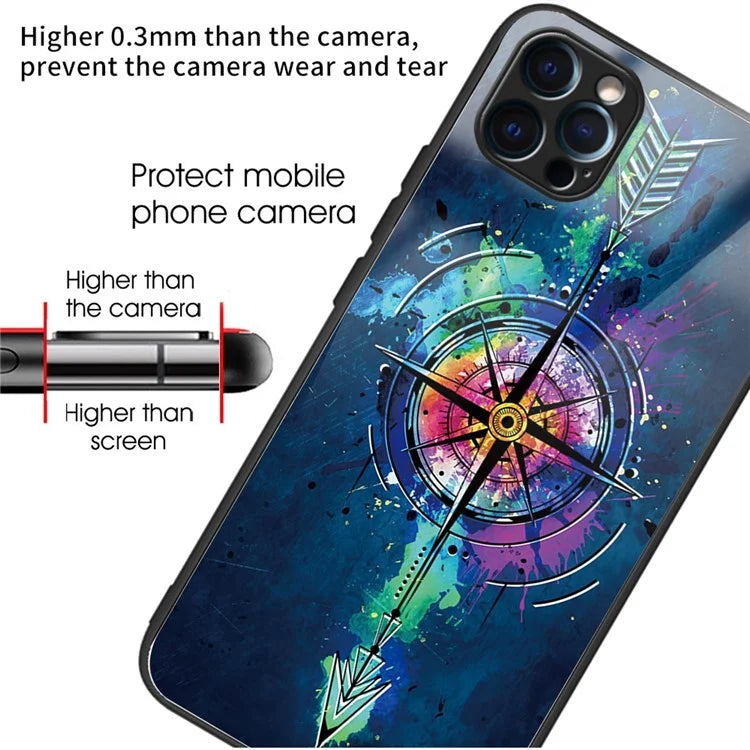 For iPhone 15 Pro Max Pattern Printing Case Anti-Scratch Tempered Glass Phone Cover