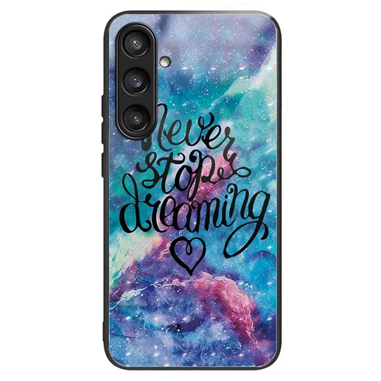 For Samsung Galaxy A54 5G Pattern Phone Shell Tempered Glass Back TPU Frame