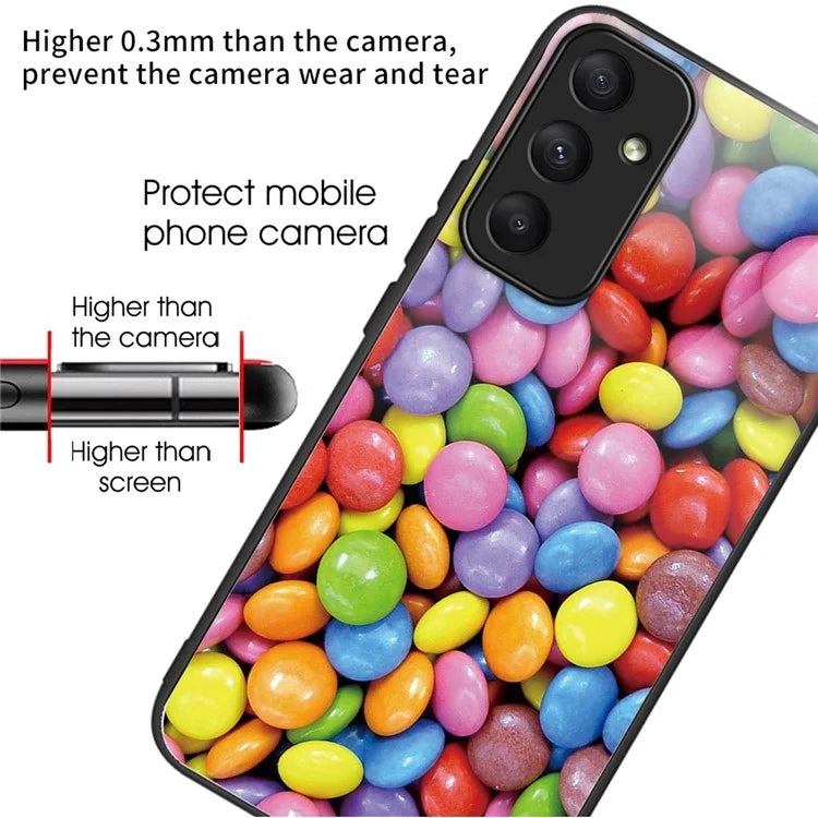 For Samsung Galaxy A35 5G Tempered Glass Back Cover Shockproof TPU with Pretty Pattern Phone Case