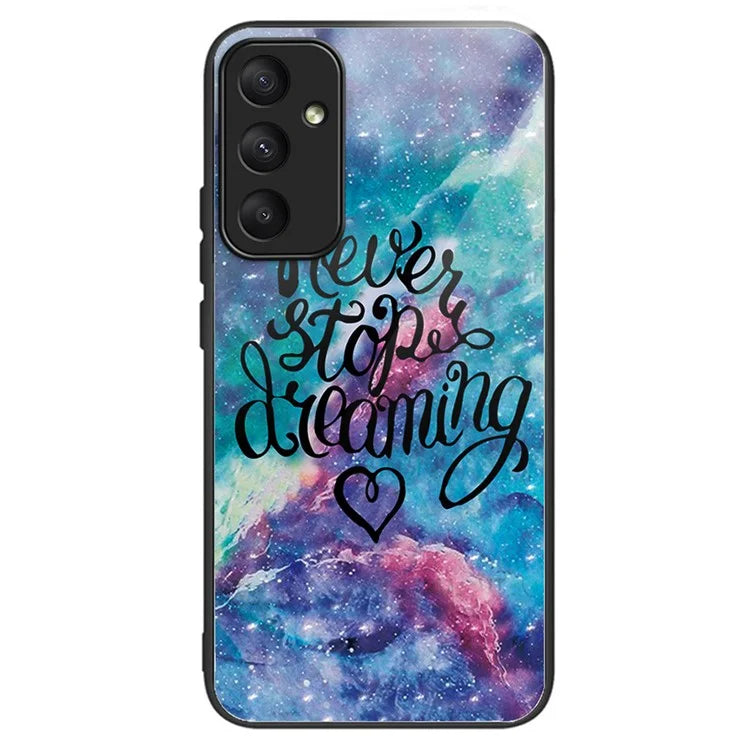 For Samsung Galaxy A35 5G Tempered Glass Back Cover Shockproof TPU with Pretty Pattern Phone Case