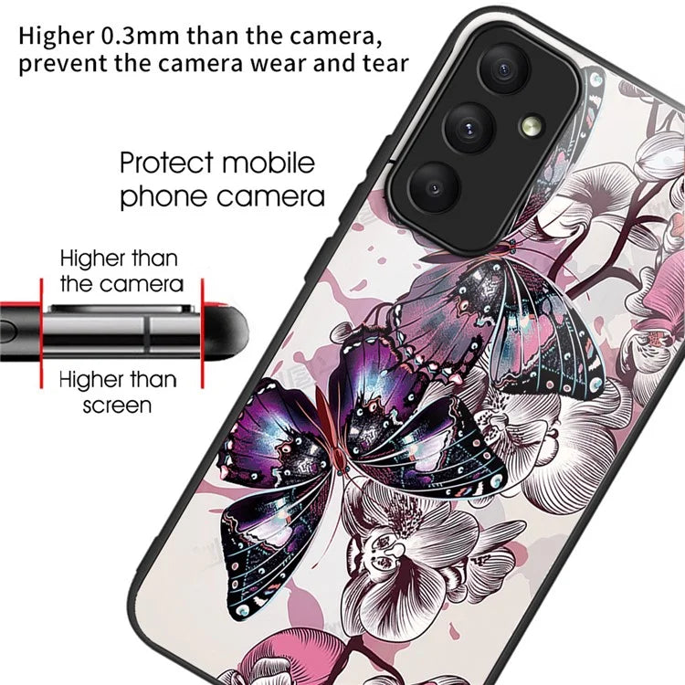 For Samsung Galaxy A35 5G Tempered Glass Back Cover Shockproof TPU with Pretty Pattern Phone Case