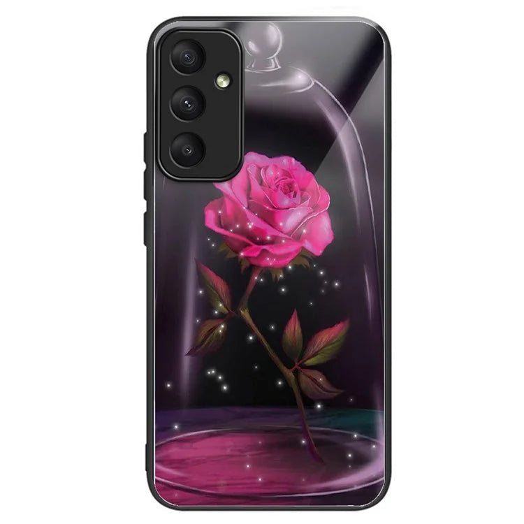 For Samsung Galaxy A35 5G Tempered Glass Back Cover Shockproof TPU with Pretty Pattern Phone Case