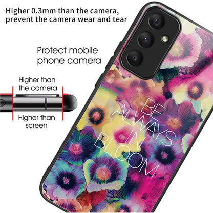 For Samsung Galaxy A35 5G Tempered Glass Back Cover Shockproof TPU with Pretty Pattern Phone Case