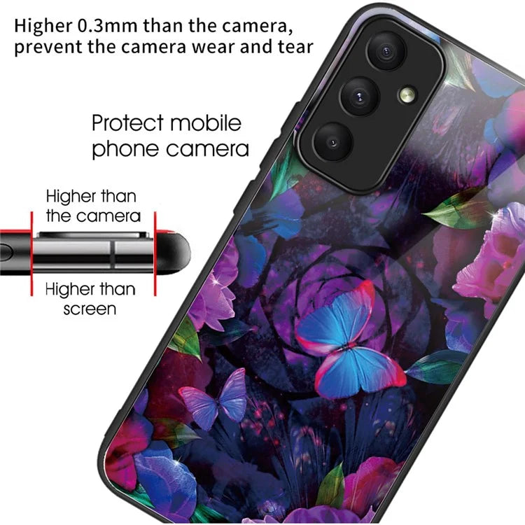 For Samsung Galaxy A35 5G Tempered Glass Back Cover Shockproof TPU with Pretty Pattern Phone Case