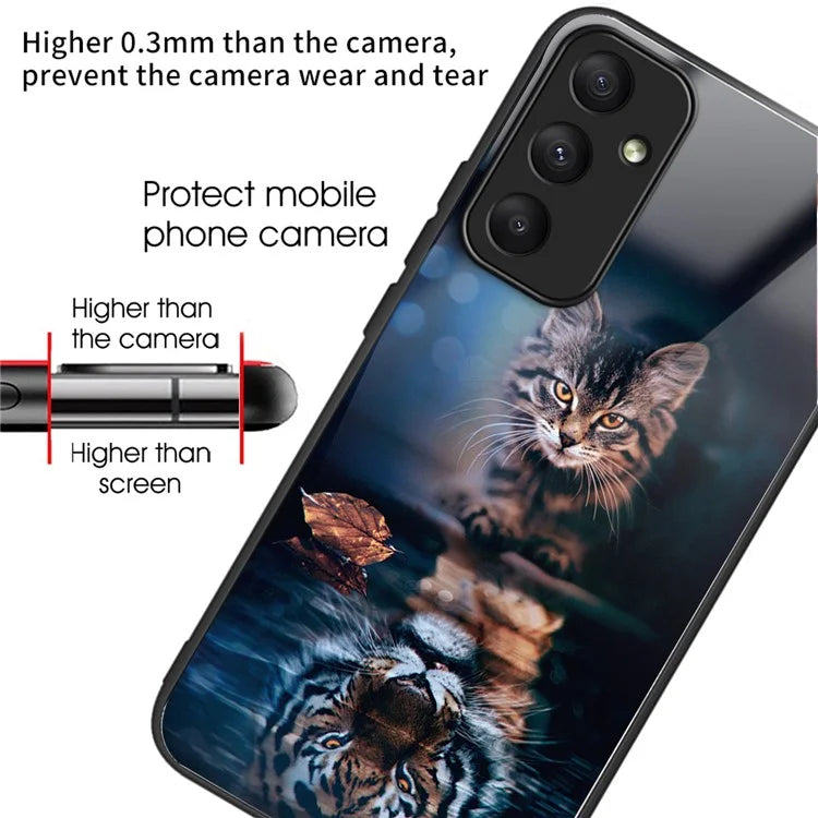 For Samsung Galaxy A35 5G Tempered Glass Back Cover Shockproof TPU with Pretty Pattern Phone Case