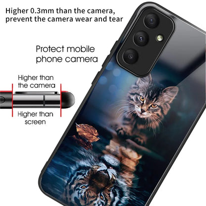 For Samsung Galaxy A35 5G Tempered Glass Back Cover Shockproof TPU with Pretty Pattern Phone Case