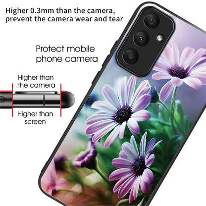 For Samsung Galaxy A35 5G Tempered Glass Back Cover Shockproof TPU with Pretty Pattern Phone Case
