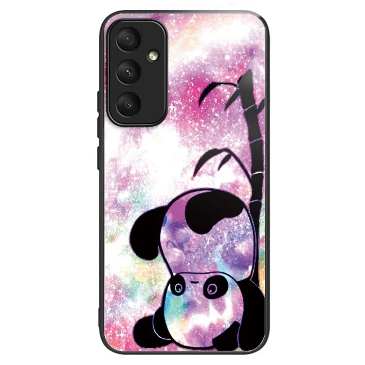 For Samsung Galaxy A35 5G Tempered Glass Back Cover Shockproof TPU with Pretty Pattern Phone Case