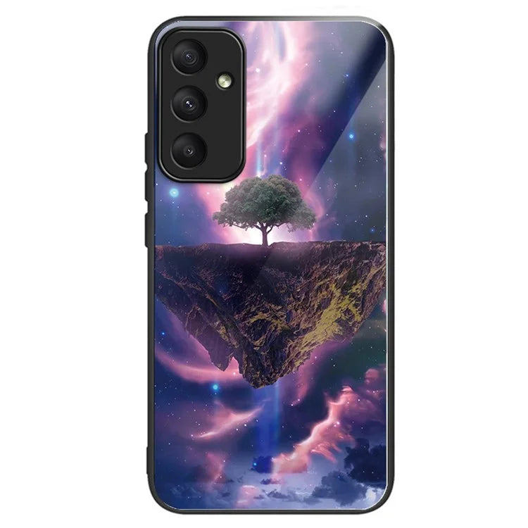 For Samsung Galaxy A35 5G Tempered Glass Back Cover Shockproof TPU with Pretty Pattern Phone Case