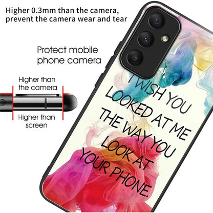 For Samsung Galaxy A35 5G Tempered Glass Back Cover Shockproof TPU with Pretty Pattern Phone Case