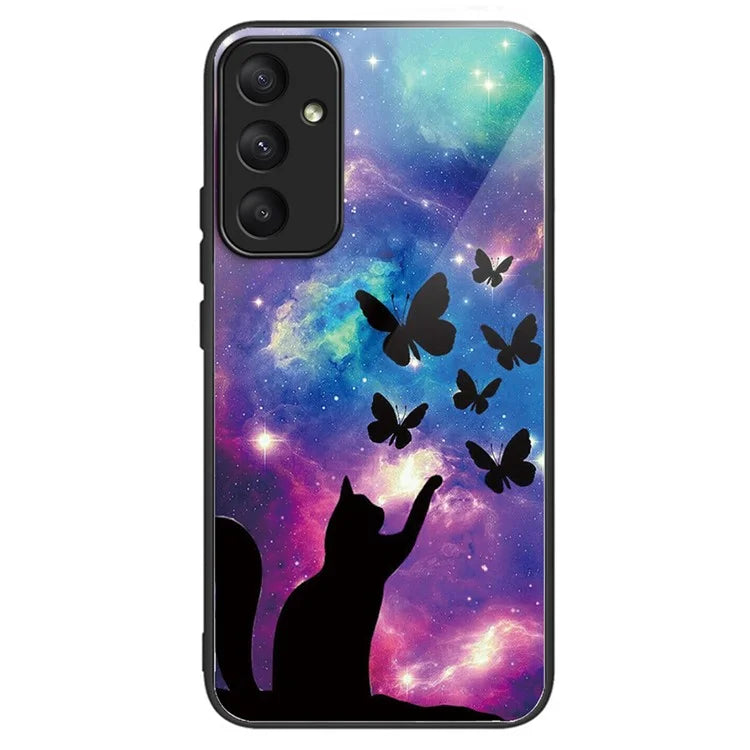 For Samsung Galaxy A35 5G Tempered Glass Back Cover Shockproof TPU with Pretty Pattern Phone Case